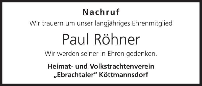  Traueranzeige für Paul Röhner vom 03.01.2015 aus MGO