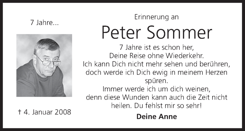  Traueranzeige für Peter Sommer vom 03.01.2015 aus MGO
