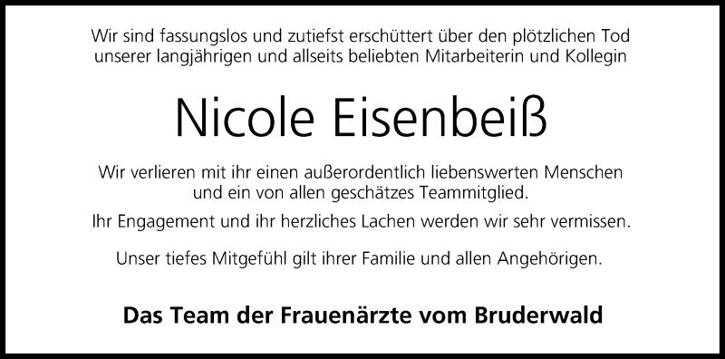  Traueranzeige für Nicole Eisenbeiß vom 13.08.2015 aus MGO