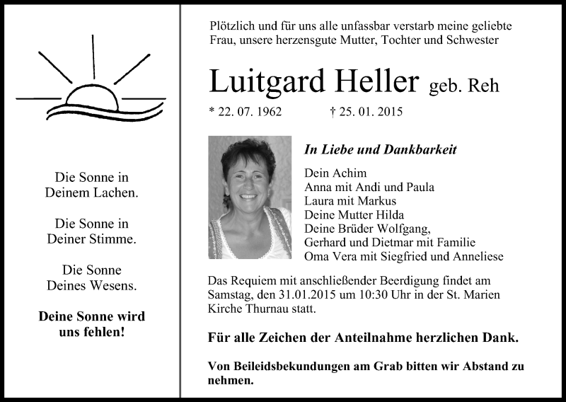  Traueranzeige für Luitgard Heller vom 29.01.2015 aus MGO