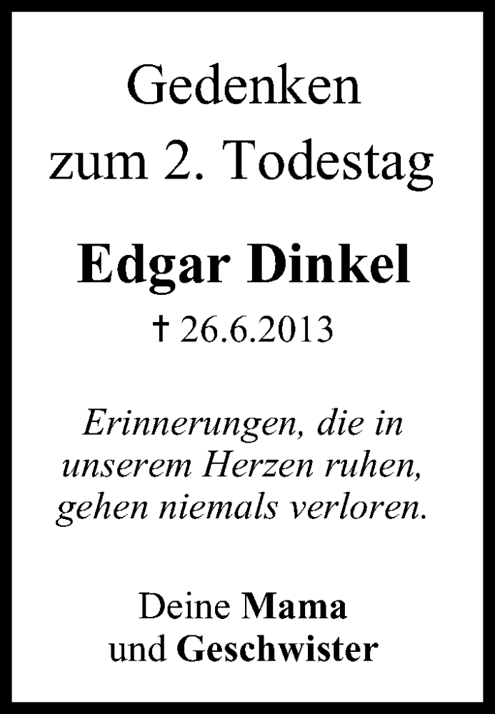  Traueranzeige für Edgar Dinkel vom 26.06.2015 aus MGO