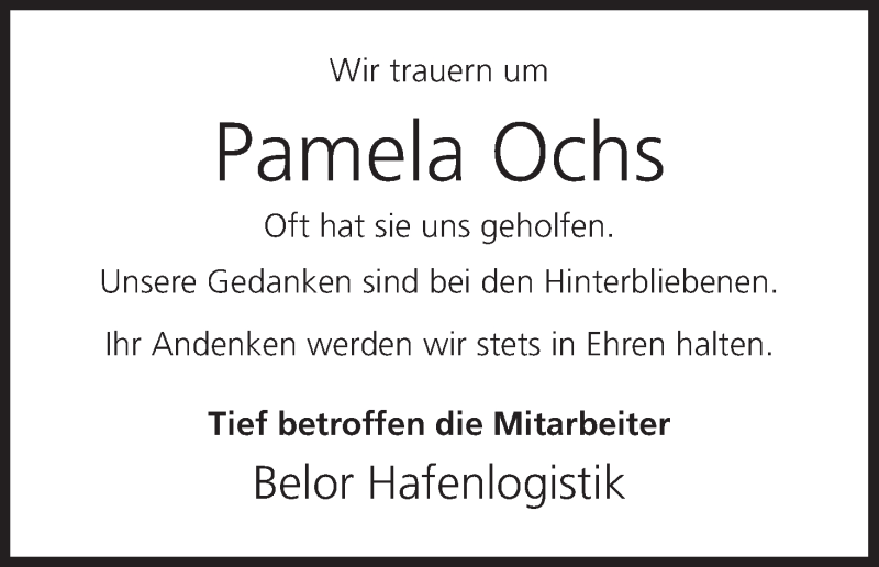  Traueranzeige für Pamela Ochs vom 25.02.2015 aus MGO