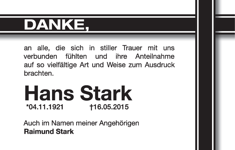  Traueranzeige für Hans Stark vom 23.05.2015 aus MGO