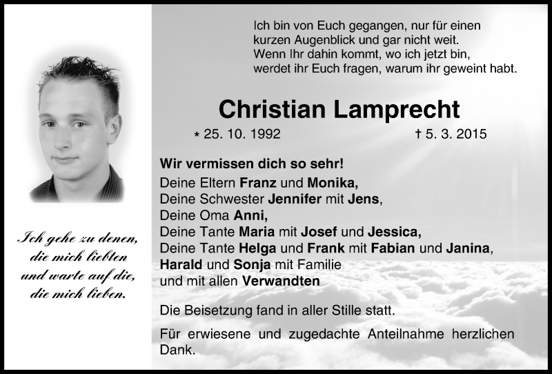  Traueranzeige für Christian Lamprecht vom 04.04.2015 aus MGO