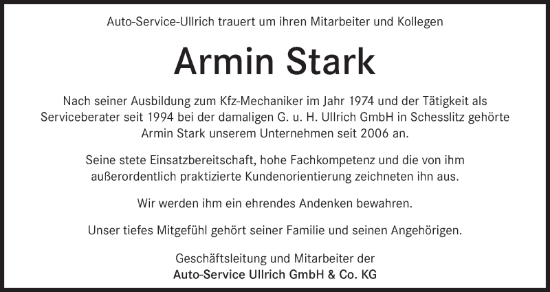  Traueranzeige für Armin Stark vom 18.04.2015 aus MGO