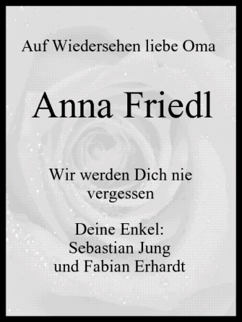 Anna Friedl Traueranzeige Trauer InFranken De