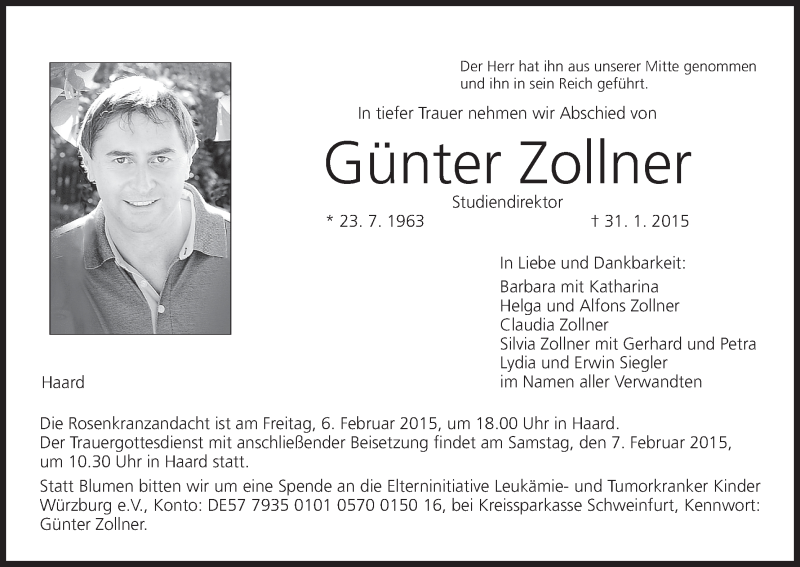  Traueranzeige für Günter Zollner vom 04.02.2015 aus MGO
