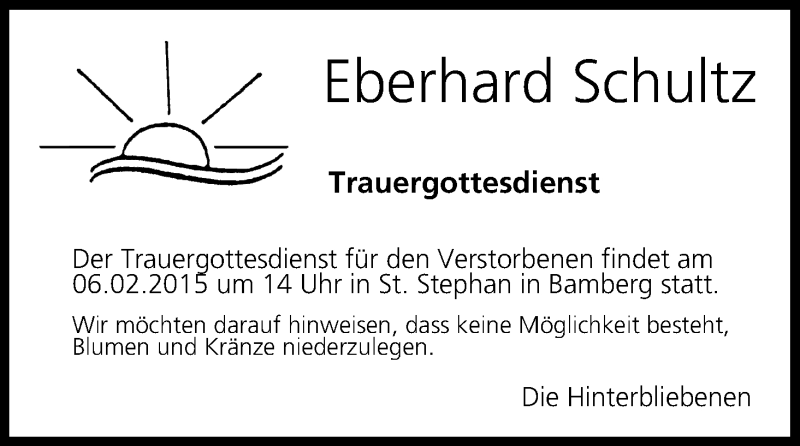  Traueranzeige für Eberhard Schultz vom 02.02.2015 aus MGO