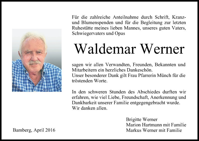  Traueranzeige für Waldemar Werner vom 23.04.2016 aus MGO