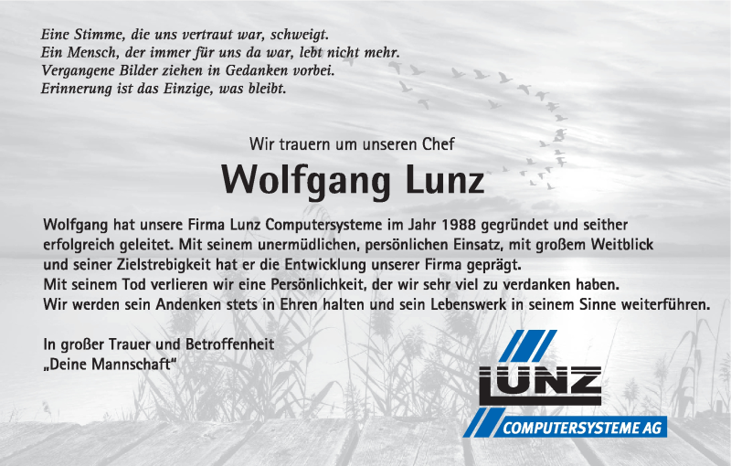  Traueranzeige für Wolfgang Lunz vom 04.05.2016 aus MGO