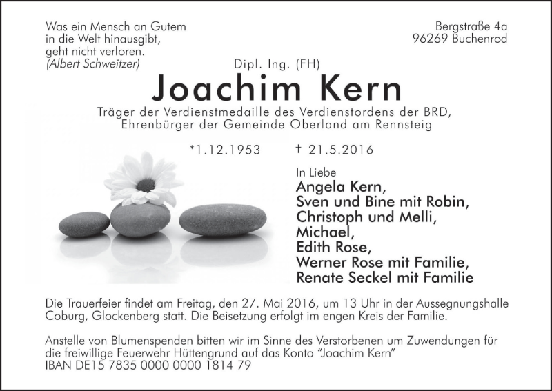  Traueranzeige für Joachim Kern vom 25.05.2016 aus MGO