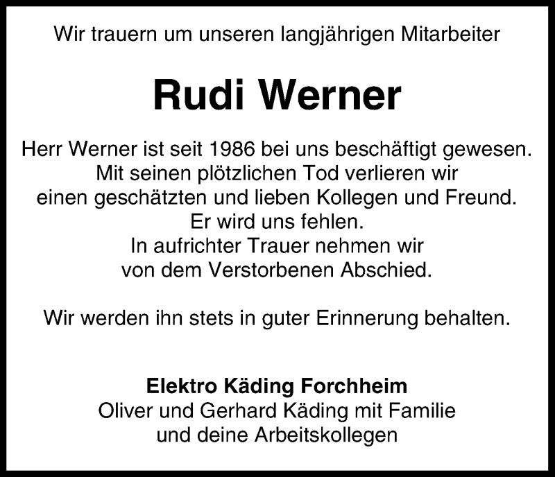  Traueranzeige für Rudi Werner vom 24.05.2016 aus MGO