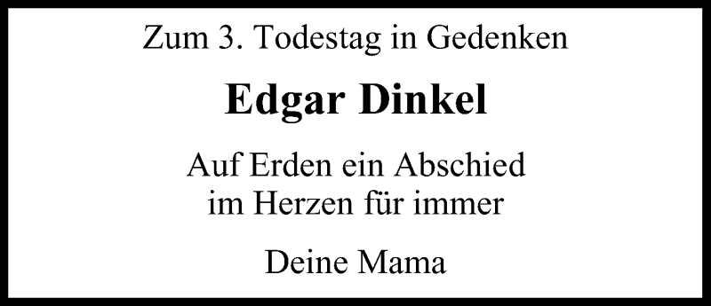  Traueranzeige für Edgar Dinkel vom 25.06.2016 aus MGO