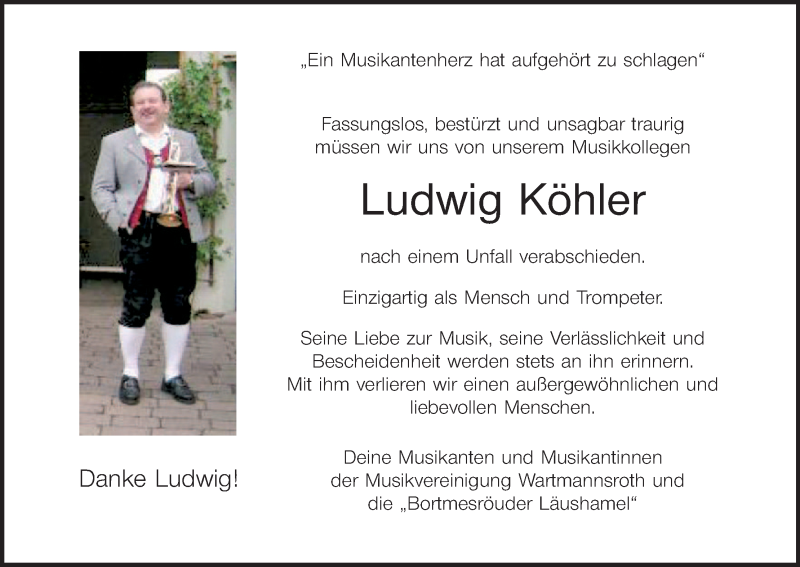 Traueranzeige für Ludwig Köhler vom 17.01.2017 aus MGO