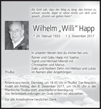 Wilhelm Happ Traueranzeige Trauer Infranken De