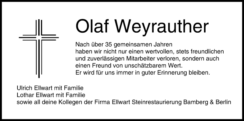  Traueranzeige für Olaf Weyrauther vom 08.02.2017 aus MGO