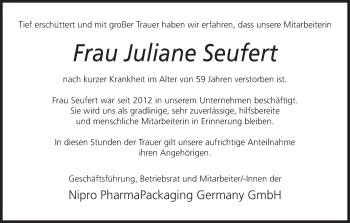 Juliane Seufert Traueranzeige Trauer InFranken De