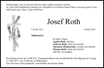 Anzeige von Josef Roth von MGO