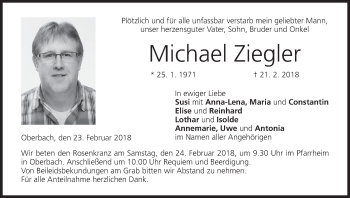 Michael Ziegler Traueranzeige Trauer InFranken De