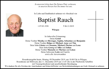 Baptist Rauch Traueranzeige Trauer Infranken De