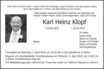 Karl Heinz Klopf Traueranzeige Trauer InFranken De