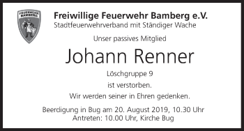 Johann Renner Traueranzeige Trauer InFranken De