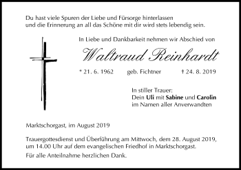 Waltraud Reinhardt Traueranzeige Trauer InFranken De