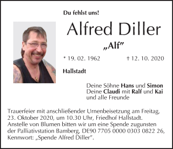 Alfred Diller Traueranzeige Trauer Infranken De