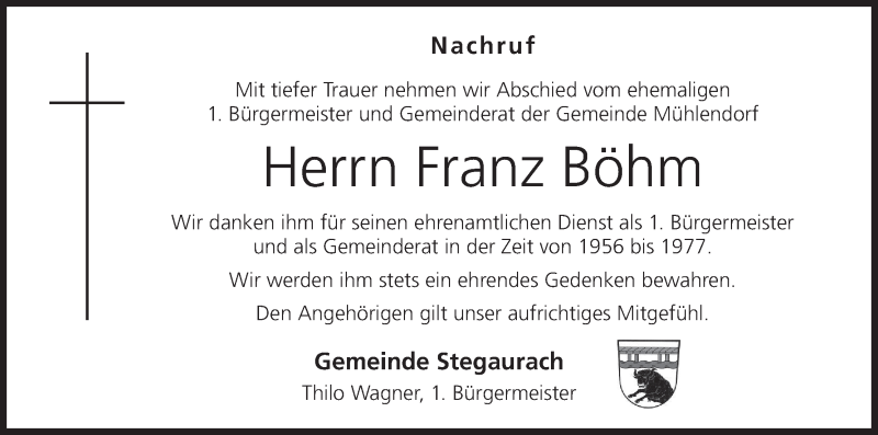 Franz B Hm Traueranzeige Trauer Infranken De