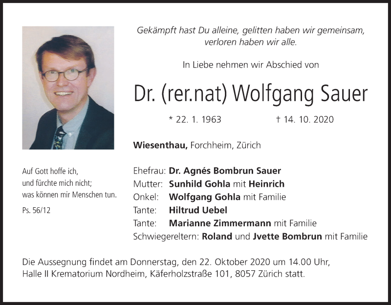 Wolfgang Sauer Traueranzeige Trauer Infranken De