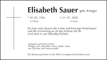 Elisabeth Sauer Traueranzeige Trauer InFranken De