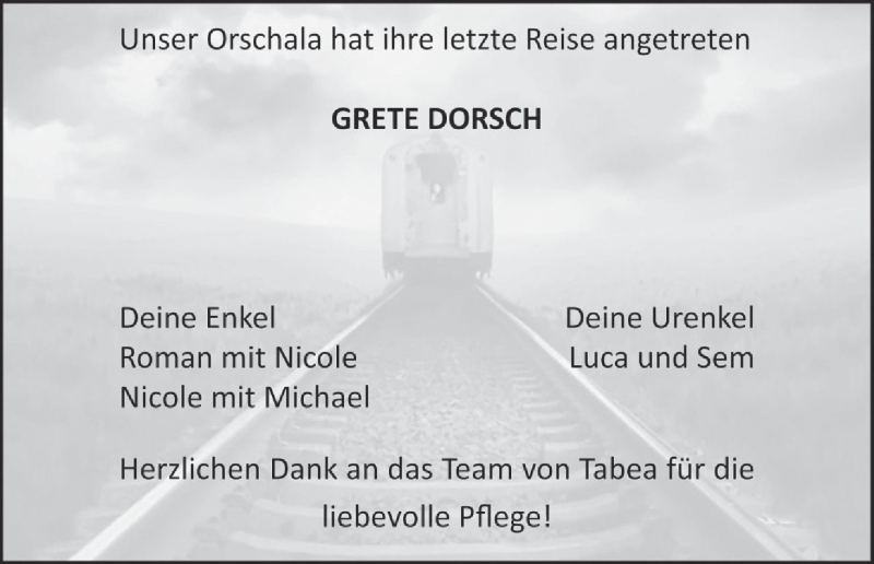 Grete Dorsch Traueranzeige Trauer InFranken De