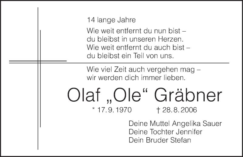  Traueranzeige für Olaf Gräbner vom 28.08.2020 aus MGO