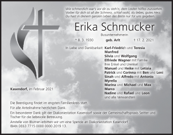 Erika Schmucker Traueranzeige Trauer Infranken De