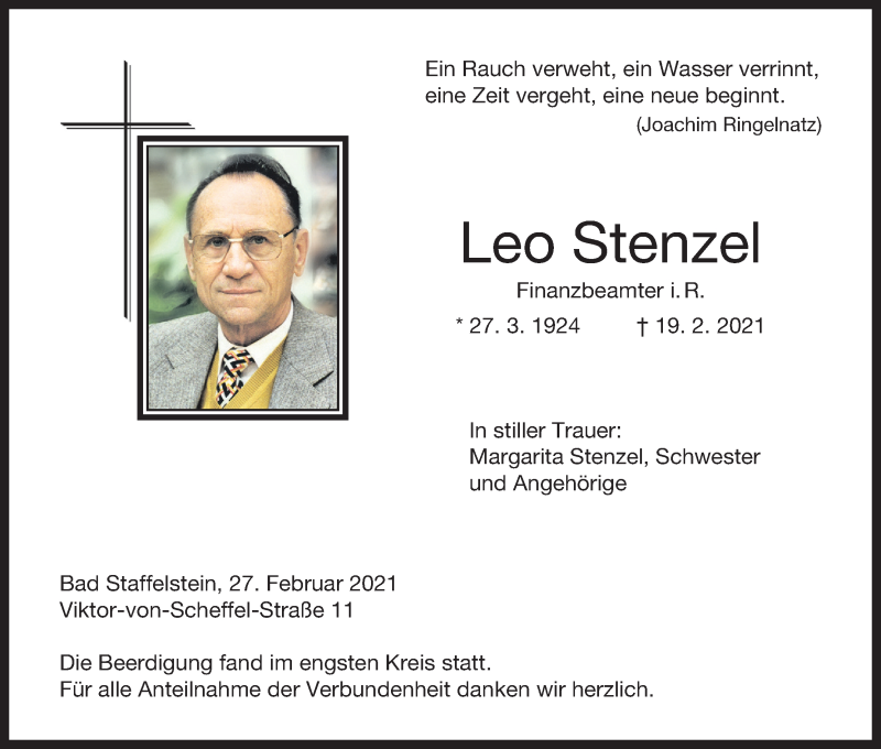 Leo Stenzel Traueranzeige Trauer InFranken De