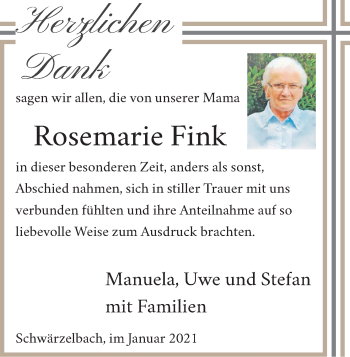 Rosemarie Fink Traueranzeige Trauer Infranken De