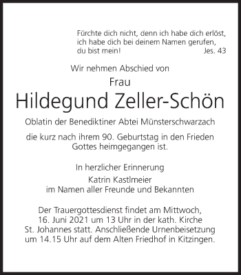 Anzeige von Hildegund Zeller-Schön von MGO
