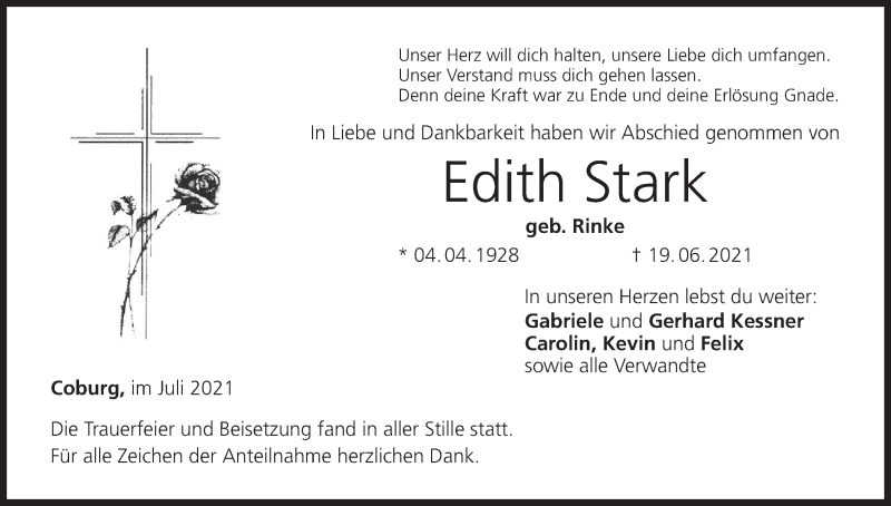 Edith Stark Traueranzeige Trauer Infranken De