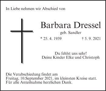 Barbara Dressel Traueranzeige Trauer Infranken De