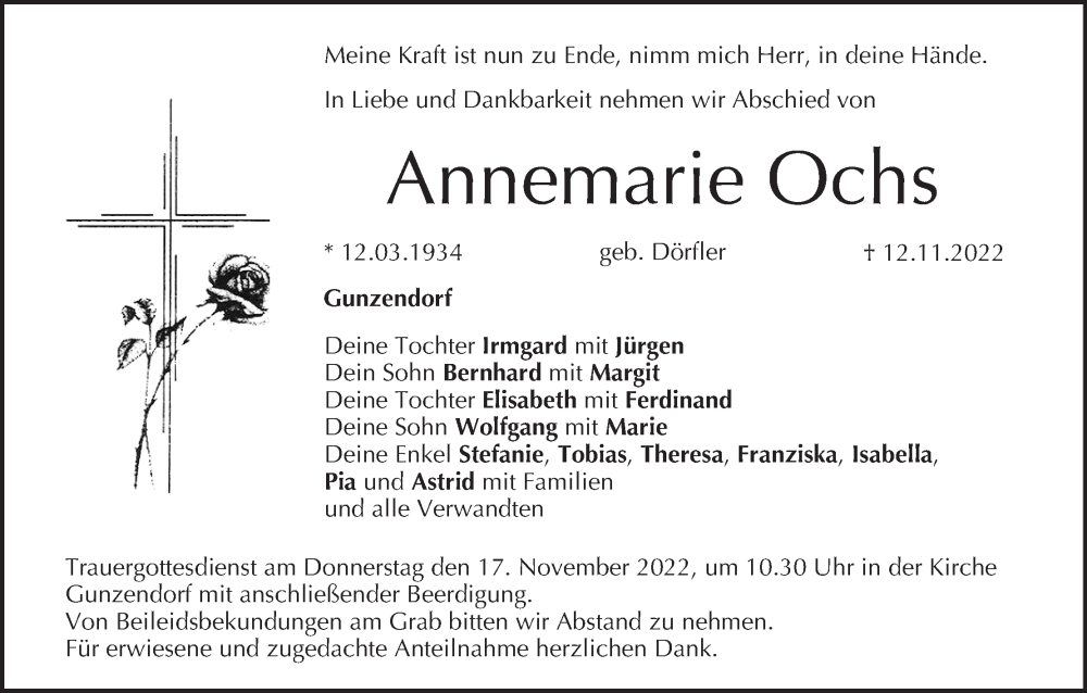 Annemarie Ochs Traueranzeige Trauer Infranken De