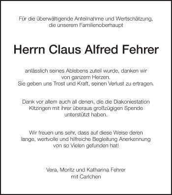 Anzeige von Claus Alfred Fehrer von MGO