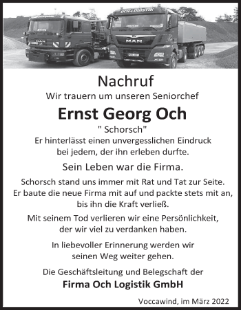 Anzeige von Ernst Georg Och von MGO