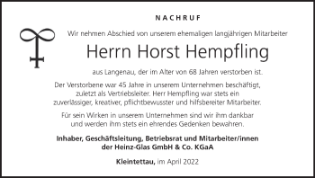 Anzeige von Horst Hempfling von MGO