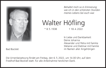 Walter Höfling Traueranzeige trauer inFranken de