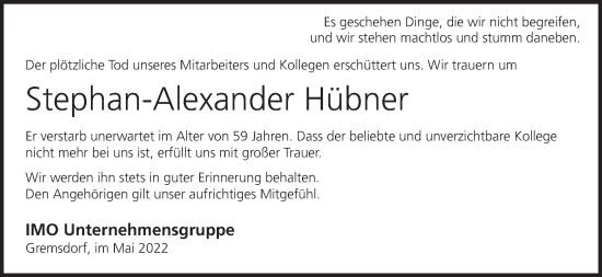 Anzeige von Stephan-Alexander Hübner von MGO