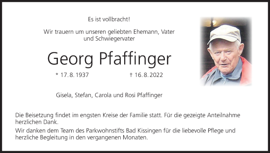 Georg Pfaffinger Traueranzeige Trauer InFranken De