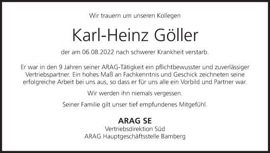 Karl Heinz Göller Traueranzeige trauer inFranken de