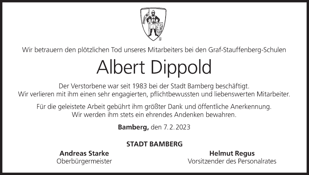 Albert Dippold Traueranzeige Trauer InFranken De