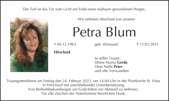 Petra Blum Traueranzeige Trauer Infranken De