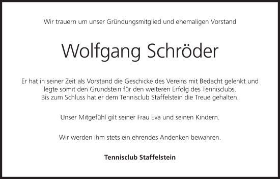 Anzeige von Wolfgang Schröder von MGO